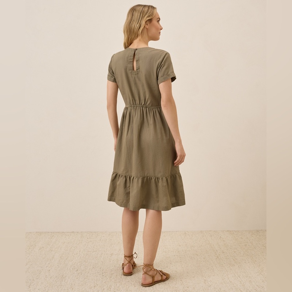 NWOT Pact Organic Canopy Linen Blend Notch Neck Dress in Khaki Green - Picture 4 of 13